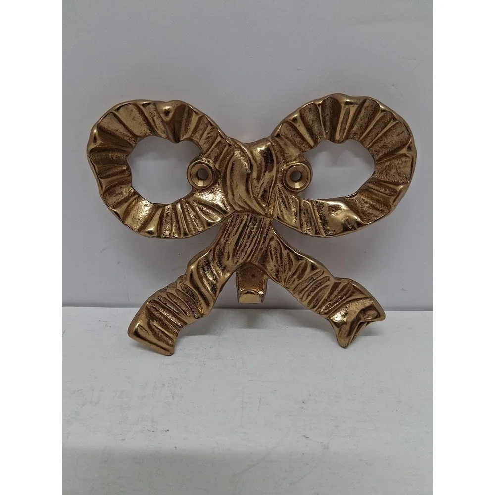 Heavy Brass Ribbon Bow Wall Ornament Wreath Hanger Hook 4 1/2